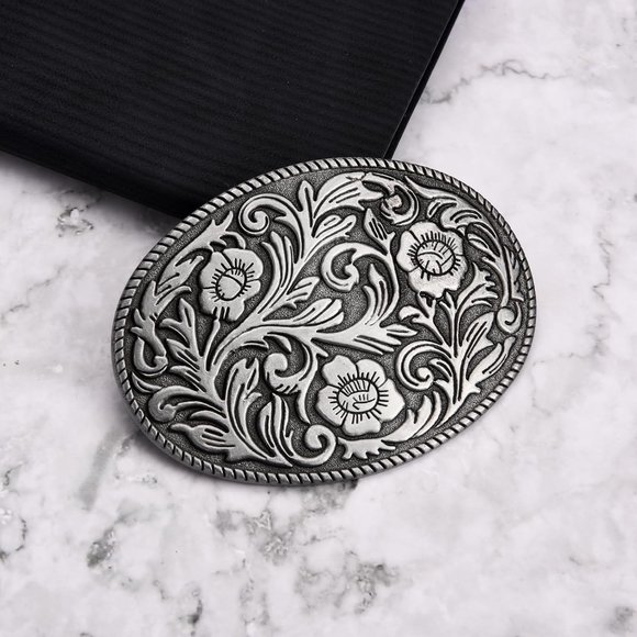 Women Cowboy Rodeo Running Horse Antique Floral Belt Buckle - Picture 3 of 7